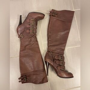 Aldo Dark Brown Heeled Boots with Buckle Detail